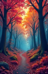 Fototapete - A forest path with trees in the background