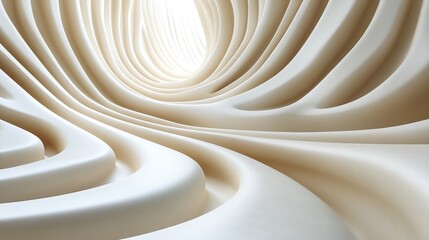 Poster - Abstract white swirling tunnel with a bright light at the end.