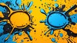© Espresso - Dynamic blue and yellow paint splashes create vibrant artistic circles against a bright backdrop.