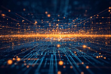 Wall Mural - abstract digital network: futuristic technology and connectivity - glowing lines and grid structure