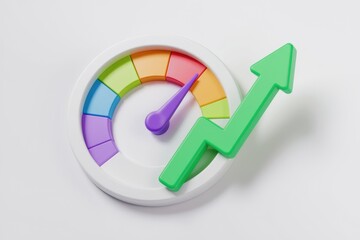 Poster - A colorful speedometer with a green arrow pointing upwards  indicating growth and progress.