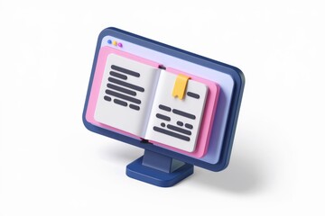 Aufkleber - 3D illustration of an open book on a computer screen representing online learning.