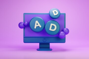 Aufkleber - 3D rendering of computer monitor with AD letters