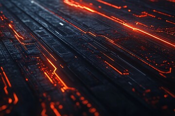 Wall Mural - abstract futuristic circuitry with glowing red lines: a digital art concept