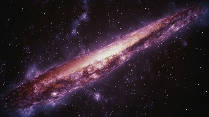 Wall Mural - Large purple galaxy with a bright yellow center. The galaxy is filled with stars and is very large