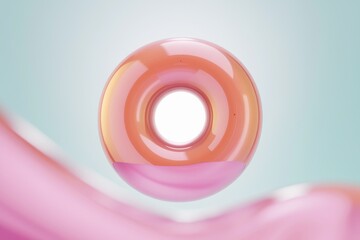 Aufkleber - A pink and orange donut with a hole in the middle  floating in a blue and pink background.