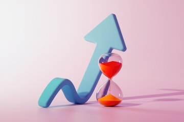 Aufkleber - An hourglass and an upward arrow symbolizing time and progress.