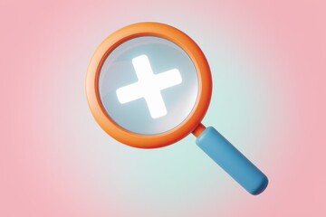 Fototapete - Orange magnifying glass with a white plus sign in the center