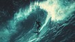© addymawy - Silhouette of a Surfer Riding a Large Wave at Night