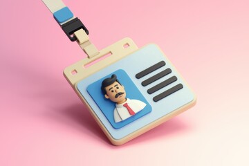 Poster - A 3D cartoon ID card with a mans photo and information.
