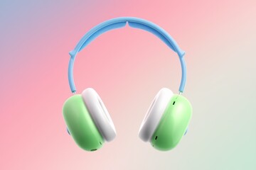 Wall Mural - Green and white headphones with a blue headband