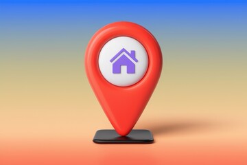 Leinwandbilder - Red 3D pin with a purple house icon on a gradient background