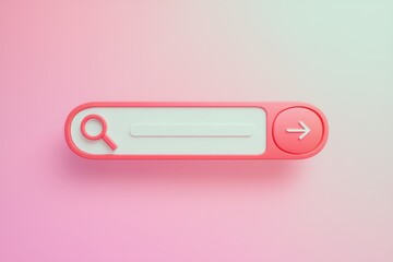 Fototapete - 3D render of a pink search bar with a magnifying glass and an arrow.