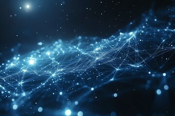 Leinwandbilder - Abstract digital network with glowing nodes and lines on a dark background. (1)
