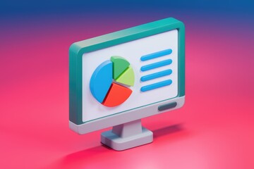 Leinwandbilder - A 3D rendering of a computer monitor displaying a pie chart and a list.