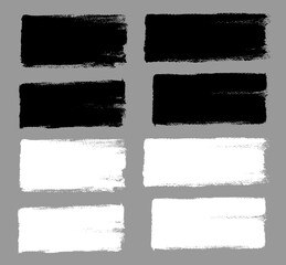 Fototapete - Brush strokes vector. Painted line and rectangle banners collection. Long and wide grunge backgrounds. Grain texture design elements. Black and white brush options