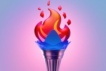 Poster - A 3D rendering of a torch with a blue base and a red and orange flame.
