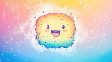 Wall Mural - Line art illustration featuring a rainbow gradient drawing of a playful cartoon biscuit