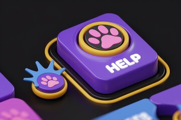 Poster - A purple button with a paw print and the word HELP