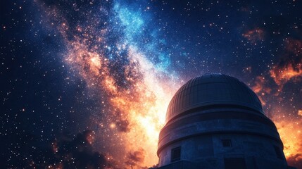 Wall Mural - An observatory dome under a star-filled galaxy, with telescopes pointed toward the cosmos.