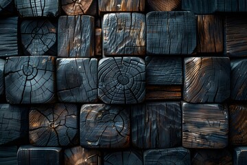 Wall Mural - Rustic Charred Wood Block Texture for Interior Design and Art Projects