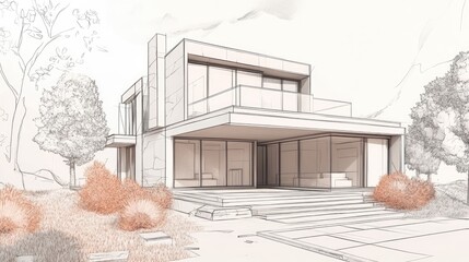 Wall Mural - Line art illustration of a house concept in a 3D sketch format