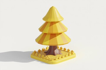 Poster - A stylized 3D rendering of a yellow tree with a brown trunk.