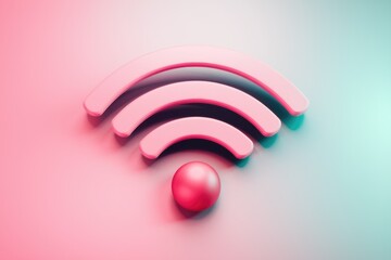 Fototapete - Pink 3D Wi Fi symbol on a gradient background