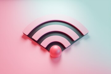 Fototapete - A pink and black wifi symbol with a sphere.