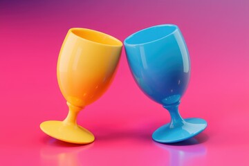 Aufkleber - Two colorful glasses  one yellow and one blue  on a pink background