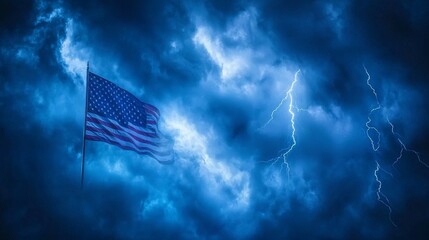 Wall Mural - An American flag in a stormy sky.