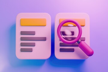 Fototapete - 3D illustration of magnifying glass over a list  highlighting details.
