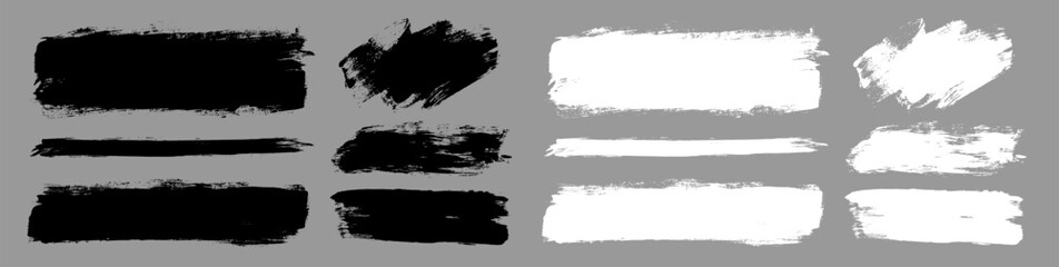 Aufkleber - Brush strokes vector. Painted line and rectangle banners collection. Long and wide grunge backgrounds. Grain texture design elements. Black and white brush options