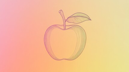 Wall Mural - Warm gradient line drawing of a cartoon apple in a minimalist style