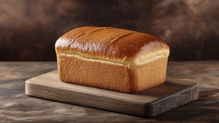 Sticker - Freshly baked bread loaf on a wooden board with a rustic background