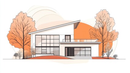 Wall Mural - Line art illustration of a house design with a 3D perspective sketch