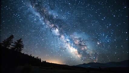 Wall Mural - a serene and peaceful night scene featuring a vast array of stars shining brightly in the dark sky, 