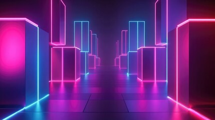 Wall Mural - Abstract futuristic background featuring glowing blocks in a line art style showcasing high quality illustrations