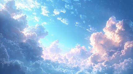 Wall Mural - A serene sky filled with soft clouds and gentle light, evoking tranquility and wonder.