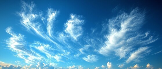 Wall Mural - A serene sky filled with wispy clouds against a bright blue backdrop.