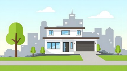 Poster - House. Flat Design Urban Landscape. Vector Abstract Architecture Illustration.