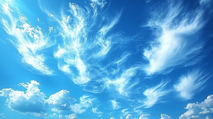 Wall Mural - A serene sky filled with wispy clouds against a bright blue backdrop.