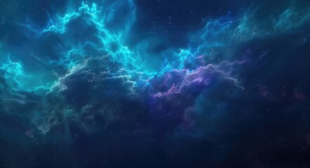 Wall Mural - Nebula Texture. Colorful Space Fractal Nebula with Star Field in Dark Sky