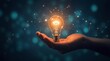 © NoblePix - Hand holding digital light bulb network. New ideas and business innovation. Surrealism.