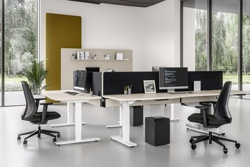 Wall Mural - modern office workspace with adjustable desks and ergonomic chairs