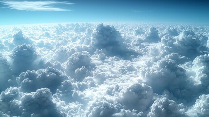 Wall Mural - A serene view of fluffy clouds against a clear blue sky, evoking tranquility and expansiveness.