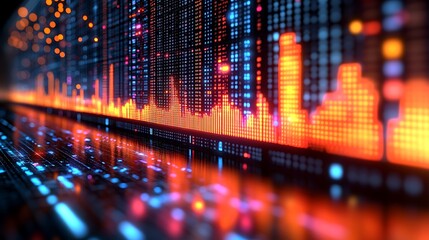 Abstract digital background with glowing lines and data patterns.