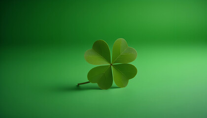 A delicate four-leaf clover resting on a vibrant green background, symbolizing luck and celebration during St. Patrick's Day festivities