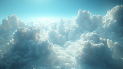 Wall Mural - A serene view of fluffy clouds illuminated by soft sunlight, evoking tranquility and wonder.