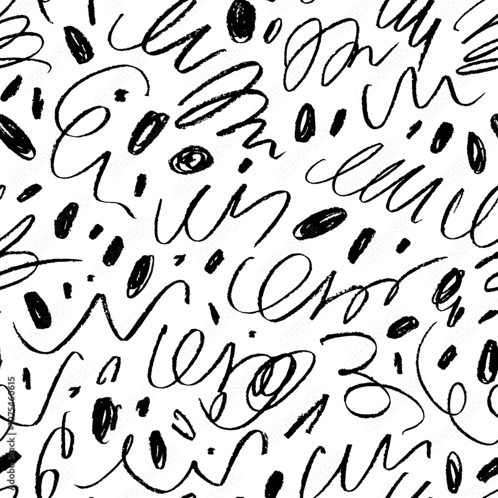 Playful doodle crayon lines seamless pattern. Hand drawn simple ...